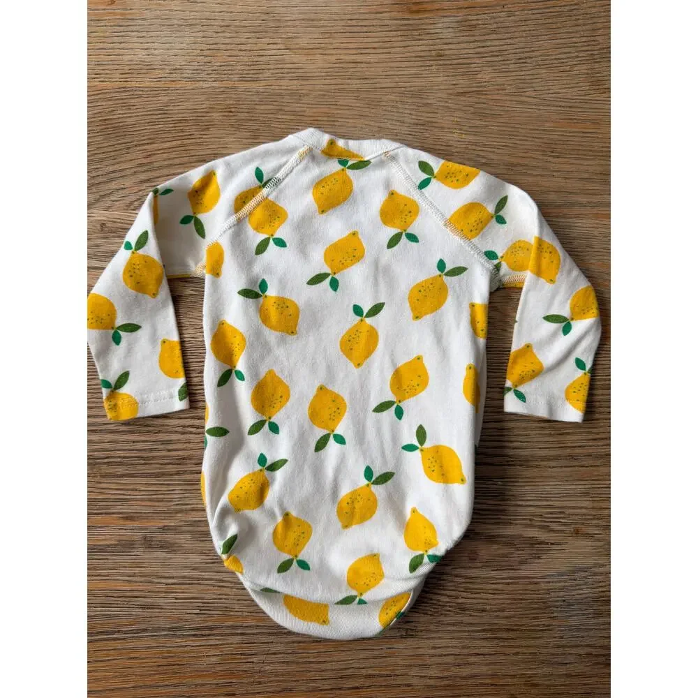 Hanna Andersson Lemon Print Kimono Wrap Bodysuit 6-12M